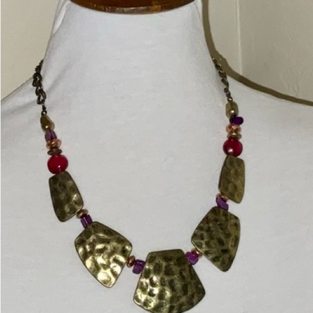 Ruby Rd. Hammered Metal and Bead Necklace